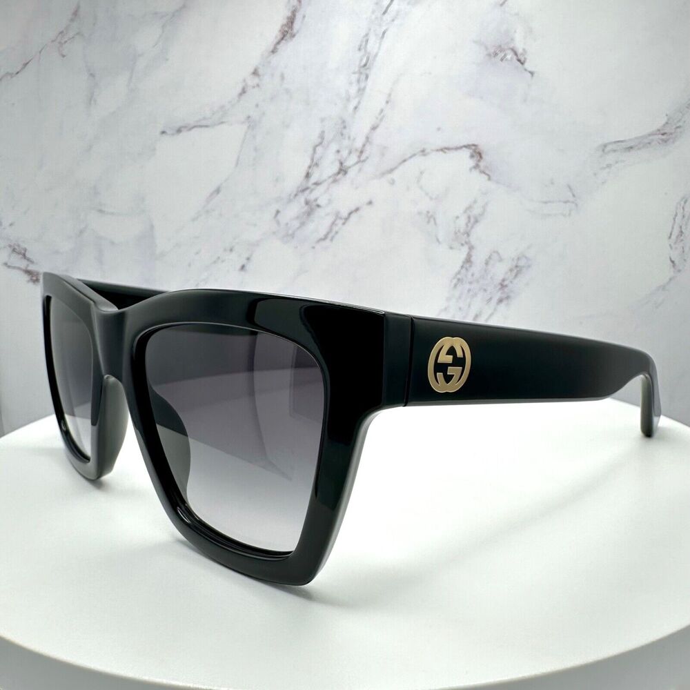 New GUCCI Sunglasses Black Gold Interlocking GG Logo 54-19-140 mm - Picture 12 of 16